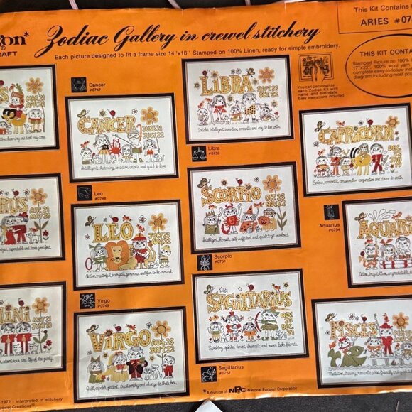Paragon Zodiac Gallery Aries Crewel Stitchery Kit No. 0744 - Picture 1 of 6